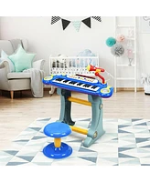 Gymax 37 Key Electronic Keyboard Kids Toy Piano MP3 Input w/ Microphone & Stool Blue