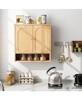 Skonyon Medicine Cabinet with 2 Rattan Doors for Laundry Room Kitchen Entryway-Natural