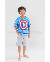 Marvel Boys Avengers Miles Morales Hulk Captain America Graphic T-Shirt French Terry Shorts Set Tie Dye to