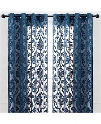 Chanasya Premium Devore Sheer Grommet Curtains - Classy, Light Filtering Drapes for Living Room or Bedroom 52" x 84" Golden, 2 Panels