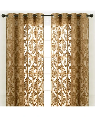 Chanasya Premium Devore Sheer Grommet Curtains - Classy, Light Filtering Drapes for Living Room or Bedroom 52" x 84" Golden, 2 Panels