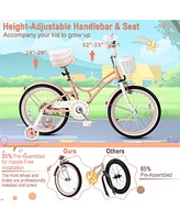 Costway 18 Inch Kid Bike 95% Pre-Assembled Girls Bicycle with Training Wheels & Basket