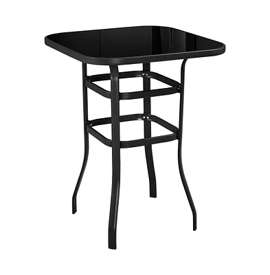 Yaheetech Outdoor Patio Bistro Table with Tempered Glass Tabletop Black