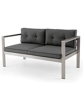 Patio Aluminum Loveseat Sofa Outdoor Chair with Wpc Armrests & Cushions Backyard