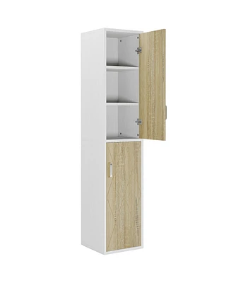 Tribesigns 75.39-Inch Wood Storage Cabinet, Tall Floor Cabinet with 2 Doors and 6 Shelves, Narrow Free-Standing Cube Cabinet for Living Room, White Mo