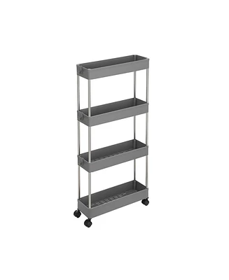 Slickblue 4-Tier Slim Storage Cart with Hooks Compact Organizer for Easy Access