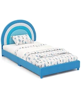 Gymax Kids Twin Platform Bed Frame Upholstered w/ Wooden Slats Support Blue