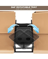 2-Person Canopy Porch Swing Padded Chair Cooler Bag Rotatable Tray Black