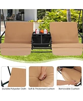 Costway 2-Person Canopy Porch Swing Padded Chair Cooler Bag Rotatable Tray Beige