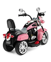 Gymax 6V Kids Ride On Chopper Motorcycle 3 Wheel Trike with Headlight Pink