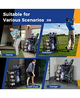 Skonyon Golf Bag Organizer for 2 Golf Bags with Golf Clubs Rack and Lockable Wheels-Black