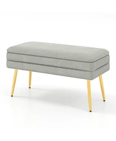 Sugift Velvet Upholstered Storage Bench with Removable Top