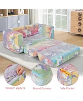 Sugift 2-in-1 Flip Out Kids Sofa Chair with Detachable Flannel Fabric Cover and Glowing Patterns