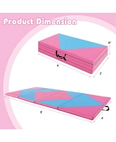 Vebreda 8 Feet Pu Leather Folding Gymnastics Mat with Hook and Loop Fasteners-Pink & Blue