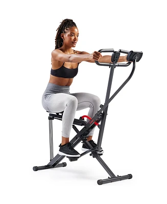 Sunny Health & Fitness Smart Upright Row-n-Ride Exerciser, Squat Assist Trainer for Glutes Workout with Adjustable Resistance, Easy Setup & Foldable,