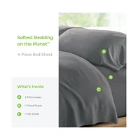 Cariloha Retreat 4-Piece Sateen Sheet Set | Laguna Blue | Cal King | Lyocell Material | Breathable, Corner Straps, Extra soft & Cooling