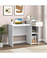 Costway Computer Desk with Drawer Modern Laptop Pc Desk with Adjustable Shelf & Cable Hole
