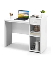 Costway Computer Desk with Drawer Modern Laptop Pc Desk with Adjustable Shelf & Cable Hole