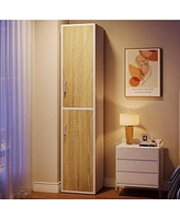 Tribesigns 2-Pack Wood Storage Cabinet, Tall Floor Cabinet with 2 Doors and 6 Shelves, Narrow Free-Standing Cube Cabinet for Living Room, White Modern