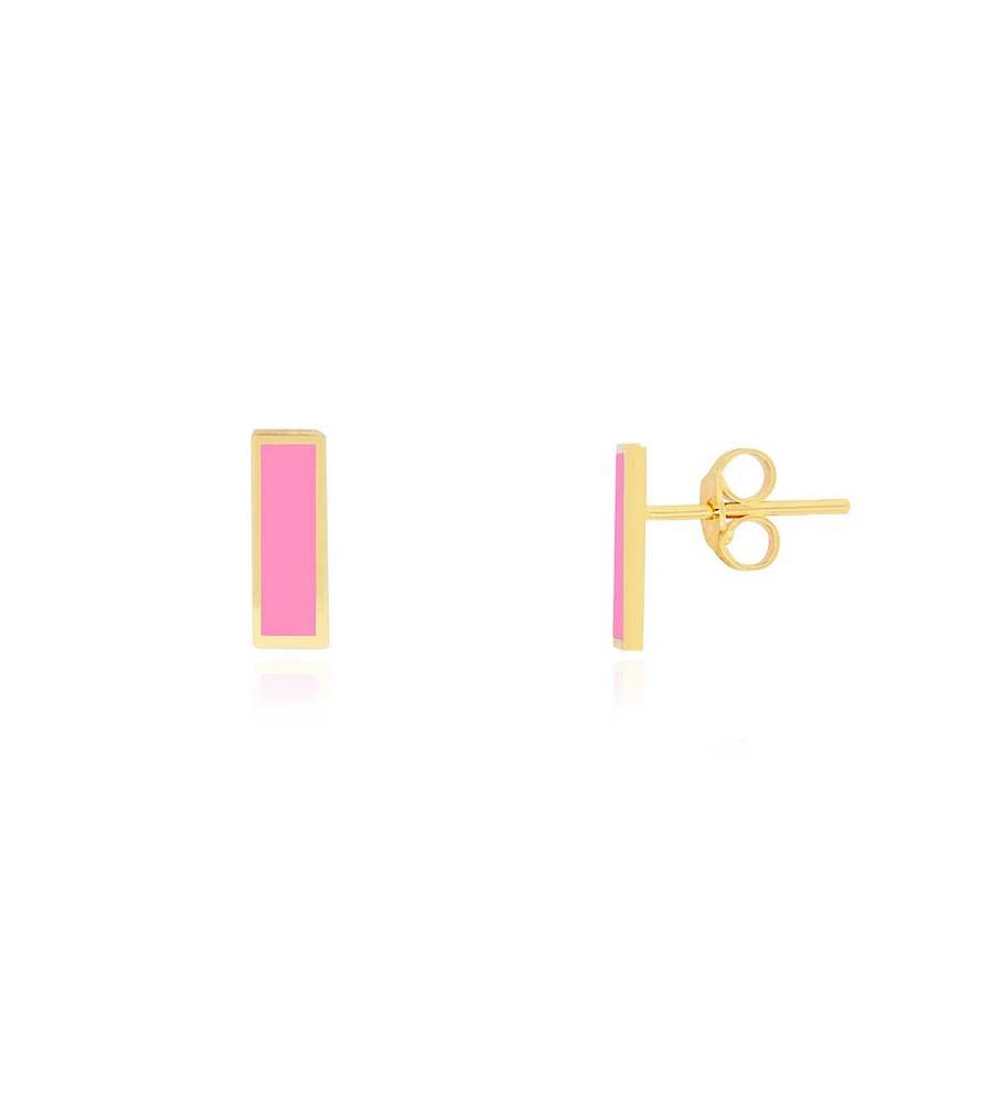 The Lovery Bubblegum Pink Bar Stud Earrings 14K Gold