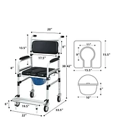 Skonyon 2-in-1 Aluminum Commode Shower Wheelchair with Locking Casters