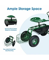 Sugift Extendable Handle Garden Cart Rolling Wagon Scooter