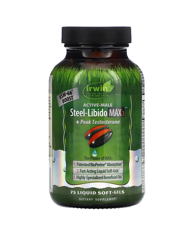 Irwin Naturals Active-Meal Steel-Libido Max 3 + Peak Testosterone - 75 Liquid Soft