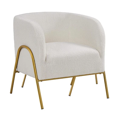 Yaheetech Boucle Barrel Accent Armchair with Gold-tone Metal Legs, Ivory