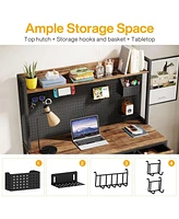 Tribesigns Computer Desk with 4 Drawers, 47 Inches Home Office Desk with Hutch and Storage, Industrial Gaming Desk Pc Desk with Pegboard Study Writing