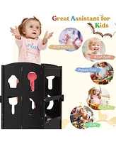 Costway Toddler Folding Kitchen Step Ladder Stool Wooden Safety Tower Helper