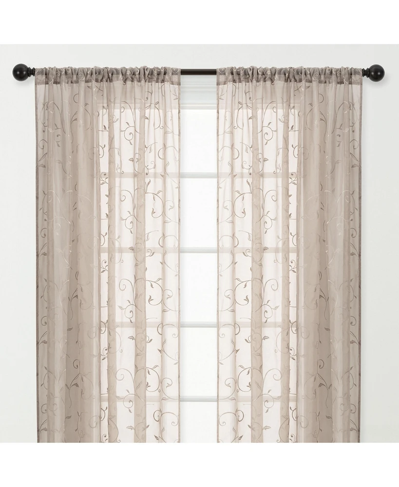 Chanasya Premium Embroidered Swirl Vine Curtains - Sheer for Living Room, Bedroom, Kitchen 52" x 96" Sage, 2 Panels