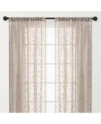 Chanasya Premium Embroidered Swirl Vine Curtains - Sheer for Living Room, Bedroom, Kitchen 52" x 96" Sage, 2 Panels