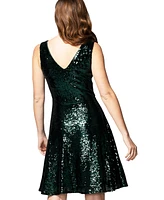 Hotsquash London Women's Sequin V Neck Fit and Flare Dress