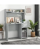 Sugift Home Office Desk with Raised Display Shelf and 2 Open Shelves