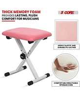 5 Core Keyboard Stand Adjustable z Style Piano Riser + Keyboard Piano Bench - Baby Pink