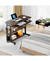Tribesigns Portable Desk with Power Outlets, Height Adjustable Side Table Sofa Couch Bedside Laptop Computer Cart Usb Charging Ports, Mobile Smal