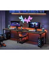 Tribesigns 90.55'' 2 Person Desk with Storage Shelves, Double Computer Spacious Desktop, Extra Long Study Writing Table Workstation for Home