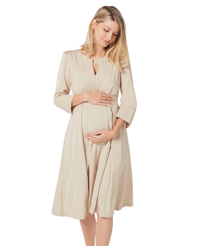 Marion Maternity Empire Waist Nursing Midi Tea Dress Tencel