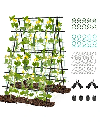 Skonyon A-Frame Garden Cucumber Trellis with Netting for Climbing Plants Outdoor-Black