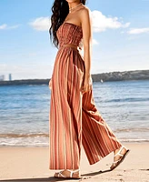 Cupshe Women's Striped Smocked Wide Leg Tube Jumpsuit