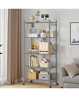 Sugift 5-Tier Folding Storage Shelves Metal Folding Shelves with Wheels, 750Lbs Capacity, Grey