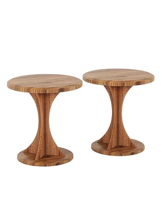 Tribesigns Round End Side Table: Wood Sofa Chair Side Table Set of 2, Mid