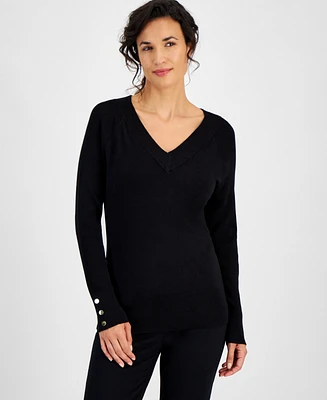 Jm Collection Women's V-Neck Long-Sleeve Sweater, Created for Macy's