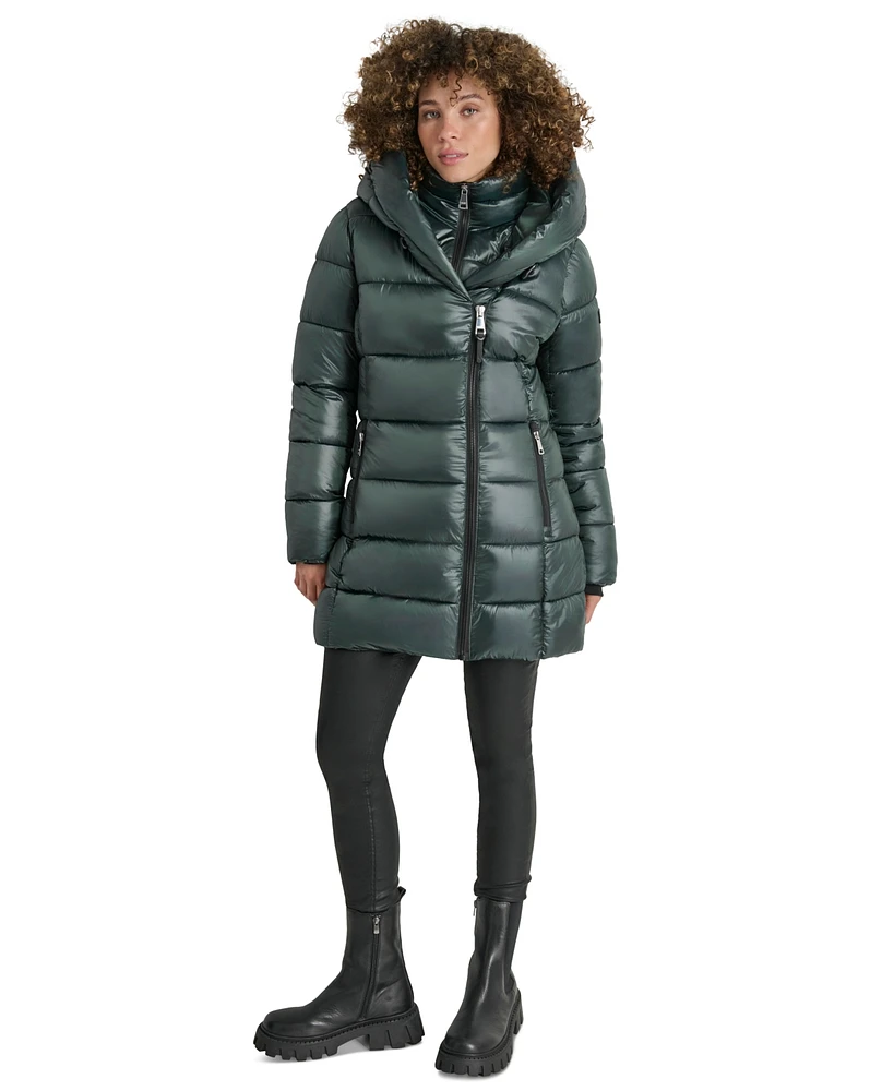 Dkny Women's Bibbed Shawl-Collar Packable Shine Puffer Coat