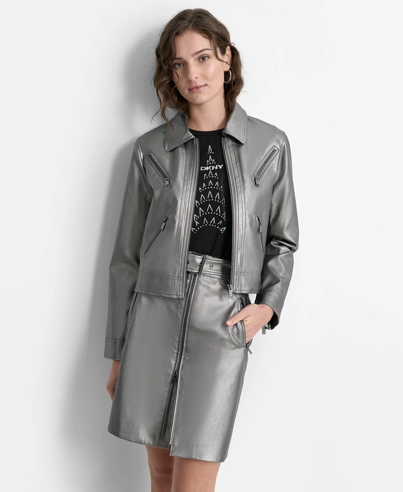 Dkny Women's Metallic Faux-Leather Moto Jacket