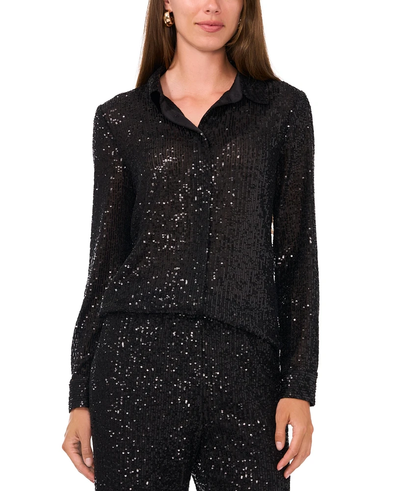 Vince Camuto Women's Sequined Button-Front Shirt