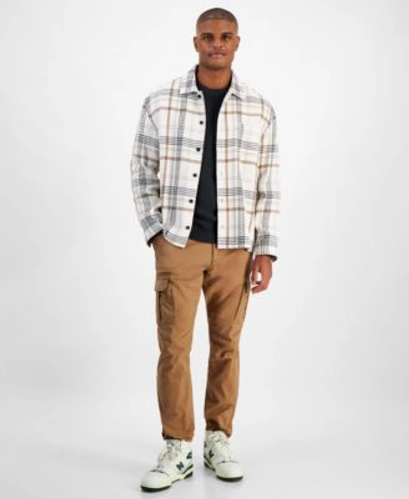 Sun Stone Mens Plaid Overshirt Crewneck Sweater Tapered Cargo Pants Created For Macys