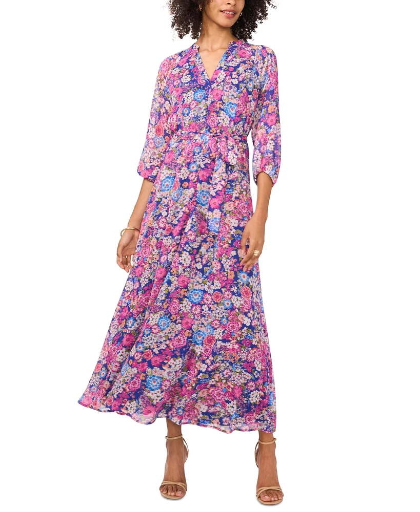 Vince Camuto Women's Belted Floral-Print Maxi Dress