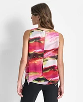 Dkny Women's Printed V-Neck Sleeveless Top