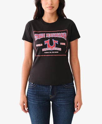 True Religion Women's Crystal Retro Horseshoe Crew Tee